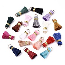 Honeyhandy Handmade Polycotton(Polyester Cotton) Tassel Decorations, Pendant Decorations, with Golden Iron Loops, Mixed Color, 20x10x5mm, Jump Ring: 6x0.7mm, Inner Diameter: 4.6mm