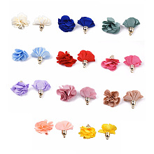 Honeyhandy Cloth Pendants, with CCB Plastic, 6-Petal, Flower, Golden, Mixed Color, 26~27x17~28mm, Hole: 1.6mm