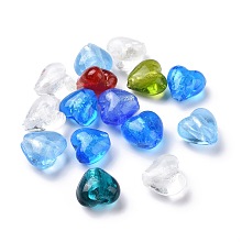 Honeyhandy Handmade Silver Foil Glass Beads, Heart, Mixed Color, 12x12x8mm, Hole: 2mm