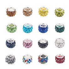 NBEADS 100pcs Mixed Color Pave Crystal Clay Beads, Rhinestone Large Hole European Charms Beads fit Bracelet Jewelry Making