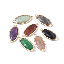 Honeyhandy Natural & Synthetic Mixed Gemstone Links connectors, with Brass Findings, Faceted, Oval, Golden, 28~28.5x12x5mm, Hole: 1.6mm