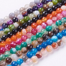 Honeyhandy Faceted Round Dyed Natural Striped Agate/Banded Agate Beads Strands, Mixed Color, 6mm, Hole: 1mm, about 62pcs/strand, 15 inch