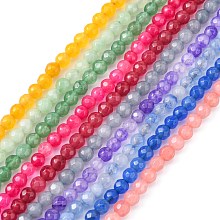 Honeyhandy Natural White Jade Beads Strands, Dyed, Faceted, Round, Mixed Color, 4mm, Hole: 1mm, about 84pcs/strand, 14.4 inch