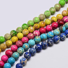 Honeyhandy Natural Imperial Jasper Beads Strands, Round, Dyed, Mixed Color, 6mm, Hole: 1mm, about 62pcs/strand, 15 inch