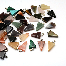 Honeyhandy Triangle Natural & Synthetic Mixed Stone Pendants, with Platinum Tone Brass Findings, 22~25x14~15x5~7mm, Hole: 2x7mm