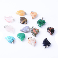 Honeyhandy Natural & Synthetic Mixed Stone Pendants with Brass Findings, Heart, 21~23x14~15x5~6mm, Hole: 2x6mm