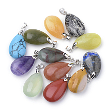 Honeyhandy Natural & Synthetic Mixed Stone Pendants, with Alloy Findings, teardrop, Platinum, 23~24x14x8mm, Hole: 4x5mm