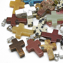 Honeyhandy Natural & Synthetic Mixed Stone Pendants, with Stainless Steel Snap On Bails, Cross, 29~30x18~19x5~6mm, Hole: 6x4mm