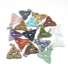 Honeyhandy Natural & Synthetic Mixed Stone Pendants, with Stainless Steel Snap On Bails, Trinity Knot/Triquetra, Irish, 23~40x33~38x5~7mm, Hole: 6x4mm