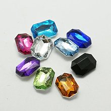 Honeyhandy Imitation Taiwan Acrylic Rhinestone Cabochons, Pointed Back & Faceted, Rectangle Octagon, Mixed Color, 18x13x5mm