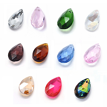 Honeyhandy Faceted Glass Pendants, Teardrop, Mixed Color, 22x13x8.5mm, Hole: 1mm