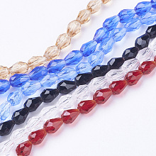 Honeyhandy Glass Beads Strands, Faceted, teardrop, Mixed Color, 6x4mm, Hole: 1mm, about 72pcs/strand, 15 inch