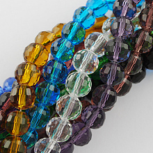 Honeyhandy Transparent Glass Bead Strands, Faceted, Round, Mixed Color, 12mm, Hole: 2mm, about 50pcs/strand, 22.4 inch