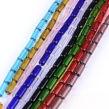 Arricraft Transparent Glass Bead Strands, Tube, Mixed Color, 15x6mm, Hole: 1mm; about 22pcs/strand, 12.5"