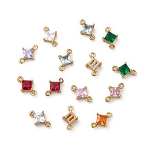 Honeyhandy Transparent Glass Links connectors, with Brass Findings, Faceted, Rhombus, Light Gold, Mixed Color, 11x7x4mm, Hole: 1mm, Side Length: 5mm