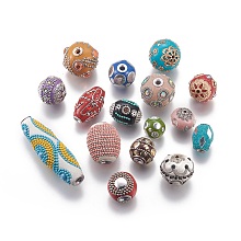 Honeyhandy Handmade Indonesia Beads, with Metal Findings, Mixed Shapes, Mixed Color, 14~24x14~60mm, Hole: 1.4~4mm