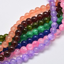 Honeyhandy Dyed Natural Green Jade Beads Strands, Round, Mixed Color, 4mm, Hole: 1mm, about 90pcs/strand, 15.74 inch