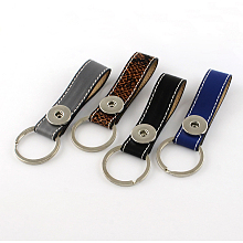 Honeyhandy PU Leather Keychain, with Brass Snaps and Iron Key Rings, Platinum, Mixed Color, 110x20mm