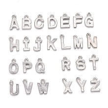 Honeyhandy Brass Charms, Alphabet, Real Platinum Plated, Letter A~Z, 8~8.5x4~6x1.5mm, Hole: 0.8mm