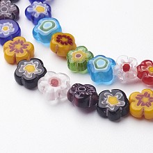 Honeyhandy Handmade Millefiori Glass Bead Strands, Flower, Mixed Color, 8~11x3mm, Hole: 1mm, about 50~53pcs/strand, 16 inch