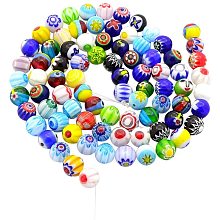 Pandahall Elite 5 Strands 10mm Millefiori Lampwork Glass Beads Round Spacer Bead for Jewelry Making 16" (205pcs)