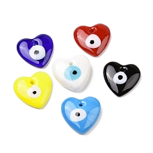 Honeyhandy Handmade Evil Eye Lampwork Pendants, Heart, Mixed Color, 36x35x7.5mm, Hole: 3.5mm