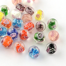 Honeyhandy Handmade Luminous Inner Flower Lampwork Beads, Round, Mixed Color, 12mm, Hole: 2mm