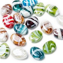 Honeyhandy Handmade Lampwork Beads, Pearlized, Oval, Mixed Color, 18x14x8mm, Hole: 2mm