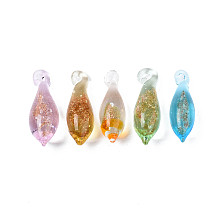 Handmade Gold Sand Lampwork Pendants, Teardrop, Mixed Color, 24~27x7.5mm, Hole: 1.2~2mm