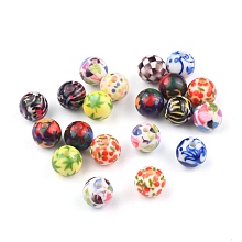 Arricraft Opaque Printed Acrylic Beads, Round, Mixed Color, 11.5~12x11mm, Hole: 2.5mm