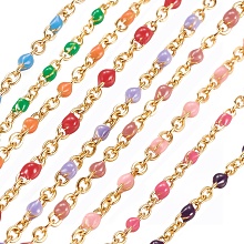 Honeyhandy 304 Stainless Steel Chain Necklaces, with Enamel Links, Golden, Mixed Color, 17.91 inch(45.5cm), 1.5~2mm