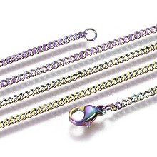 Honeyhandy Vacuum Plating 304 Stainless Steel Curb Chain Necklaces, with Lobster Claw Clasp, Rainbow Color, 21.65 inch(55cm)