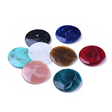 Honeyhandy Acrylic Beads, Imitation Gemstone Style, Flat Round, Mixed Color, 32x6mm, Hole: 1.6mm, about 140pcs/500g