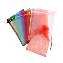 Honeyhandy Rectangle Jewelry Packing Drawable Pouches, Organza Gift Bags, Mixed Color, 30x20cm