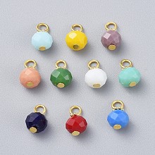 Honeyhandy Electroplate Imitation Jade Glass Charms, with Alloy & Iron Findings, Faceted, Rondelle, Golden, Mixed Color, 12x8mm, Hole: 2.2mm