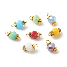 Honeyhandy Faceted Imitation Jade Glass Charms, with Alloy Flower Daisy Spacer Beads and Brass Findings, Rondelle, Golden, Mixed Color, 10~10.5x6mm, Hole: 1.2mm