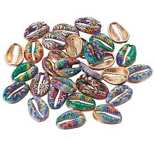 CHGCRAFT 200pcs Printed Alloy Links Cowrie Shell Shape Light Gold Mixed Color Printed Alloy Links Connectors for Jewelry Making, 16x11x3.5mm