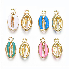 Honeyhandy Alloy Enamel Pendants, Cowrie Shell Shape, Light Gold, Mixed Color, 17x8.5x3.5mm, Hole: 1.8mm