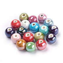 Honeyhandy Handmade Porcelain Beads, Pearlized, Round, Mixed Color, 14mm, Hole: 2.5~4mm