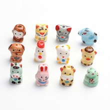 Honeyhandy Handmade Porcelain Beads, Famille Rose Porcelain, Random Mixed Chinese Zodiac, 16~20x12~20x10~15mm, Hole: 2~3mm