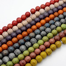 Honeyhandy Handmade Fancy Antique Glazed Porcelain Ceramic Round Beads Strands, Mixed Color, 10mm, Hole: 2mm, about 35pcs/strand, 13.8 inch