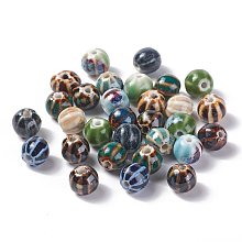 Honeyhandy Handmade Porcelain Beads, Fancy Antique Glazed Porcelain, Round, Mixed Color, 11~12x10~11x10~10.5mm, Hole: 2~2.5mm