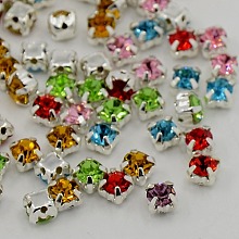 Honeyhandy Sew on Rhinestone, Grade A Glass Rhinestone, with Brass Prong Settings, Garments Accessories, Silver Color Plated Metal Color, Mixed Color, 3~3.2x3~3.2mm, Hole: 1mm, about 1440pcs/bag