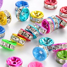 Honeyhandy Painted Brass Rhinestone Spacer Beads, Grade A, Straight Edge, Rondelle, Mixed Color, 8x4mm, Hole: 2mm