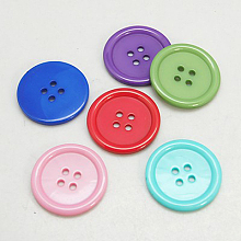 Honeyhandy Resin Buttons, Dyed, Flat Round, Mixed Color, 34x4mm, Hole: 3mm, 98pcs/bag