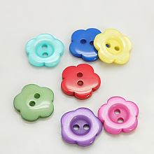 Honeyhandy Resin Buttons, Dyed, Flower, Mixed Color, 11x2.4mm, Hole: 1.6~1.8mm, about 1000pcs/bag