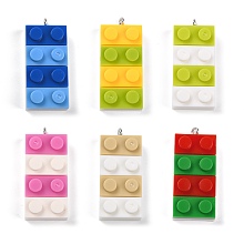 Honeyhandy Resin Pendants, with Platinum Iron Loop, Toy Bricks, Mixed Color, 36x15.5x8mm, Hole: 2.6mm