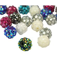 Pandahall Elite About 100 Pcs 10mm Chunky Bubblegum Beads Resin Rhinestone Shamballa Bead Round Spacer Bead for Jewelry Making, Assorted Color