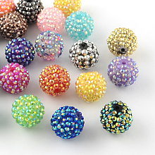 Honeyhandy AB-Color Resin Rhinestone Beads, with Acrylic Round Beads Inside, for Bubblegum Jewelry, Mixed Color, 12x10mm, Hole: 2~2.5mm