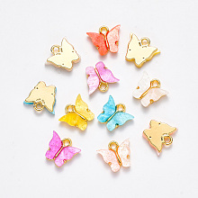 Honeyhandy Alloy Pendants, with Resin and Glitter Powder, Butterfly, Golden, Mixed Color, 13x13~15x3.5mm, Hole: 2mm